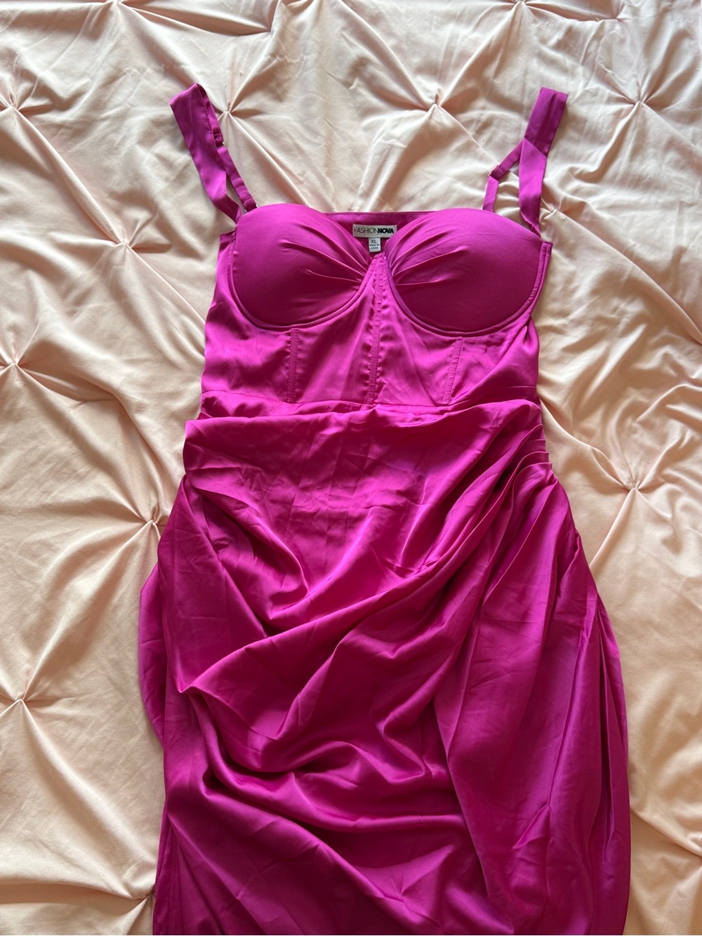 Fashion Nova Hot Pink Bustier Slip Dress